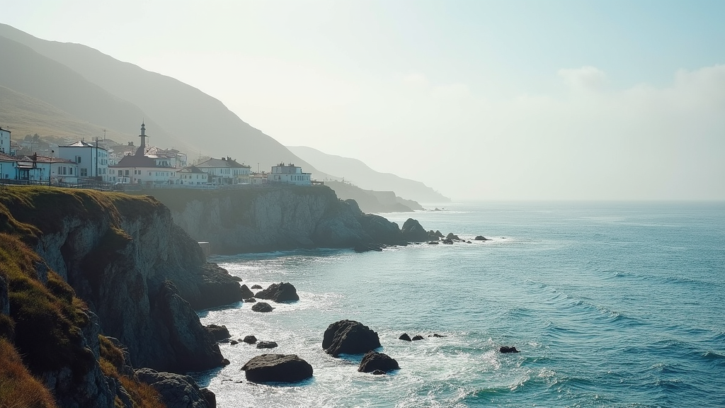 Scenic coastal village at sunrise